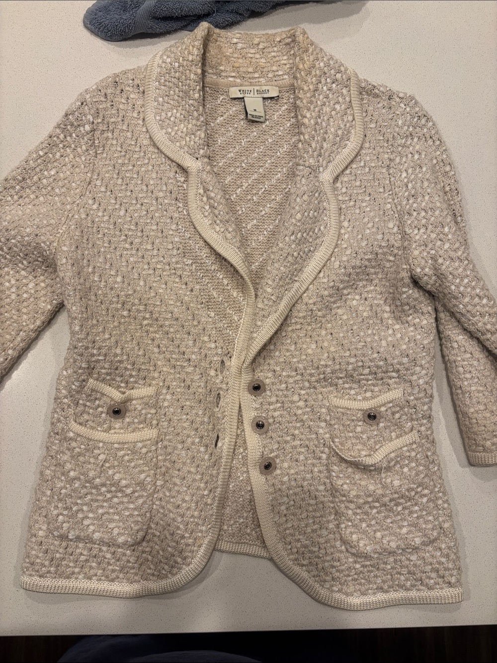 Vince Camuto Cream Textured Knit Shawl Collar Jacket3/4 sleeve